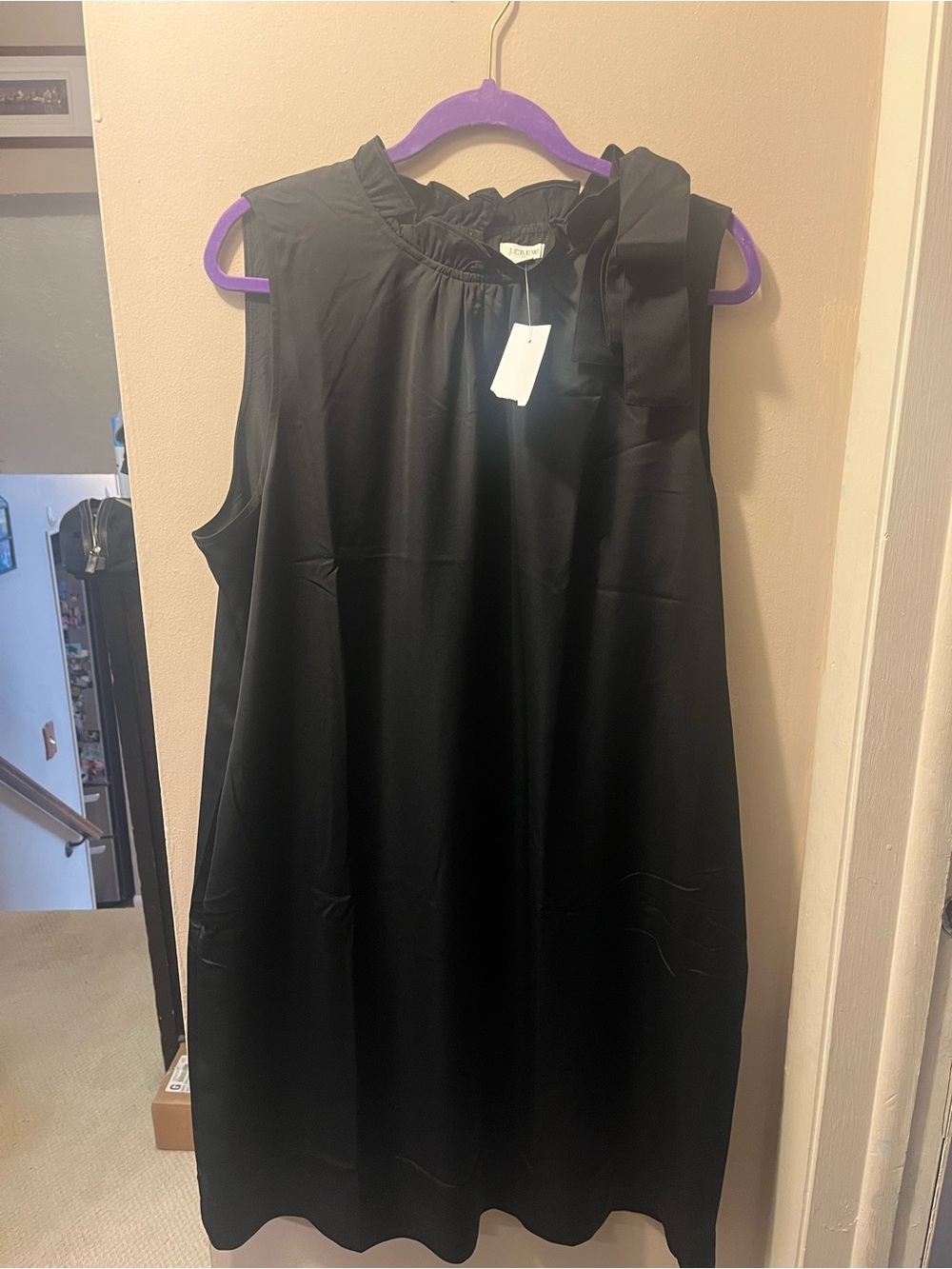 J. Crew Black Sleeveless Shift Dress with Neck Tie